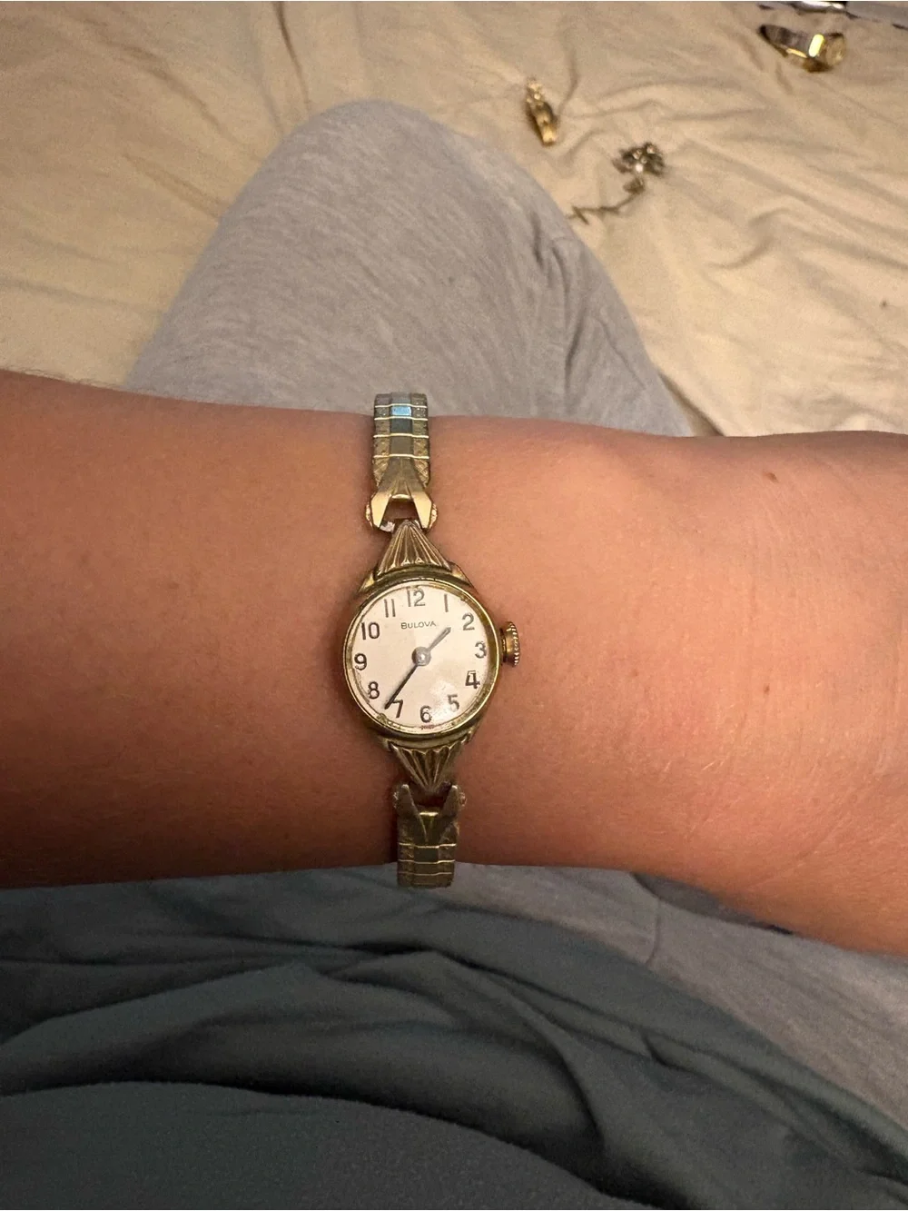 Vintage 1978 Bulova N8 Ladies Gold Tone Cocktail Watch Art Deco Style